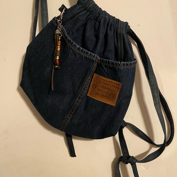Denim Drawstring Backpack - Picture 3 of 4